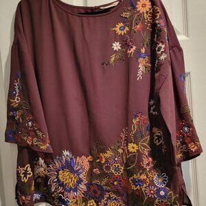 Ladies Brown Top with Beautiful Floral Embroidery and Embellishments